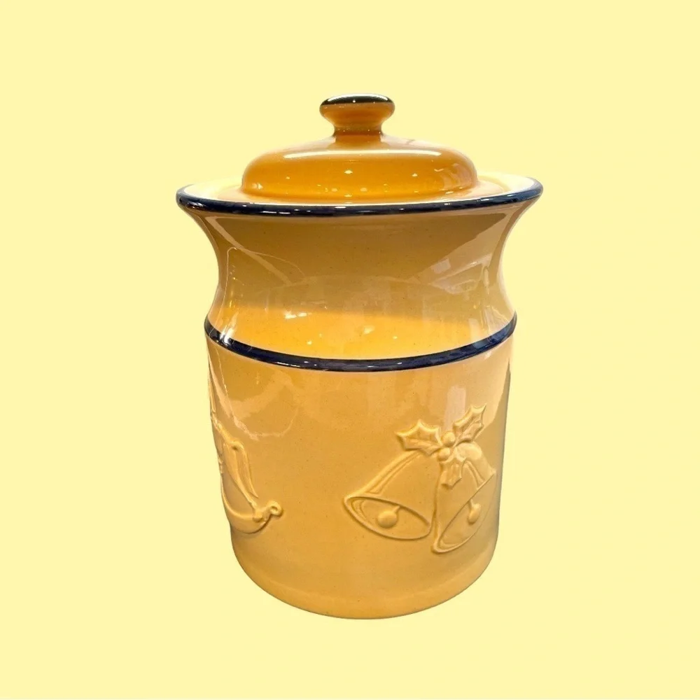 WILLIAMS SONOMA, EMBOSSED, STONEWARE, CHRISTMAS, COOKIE JAR.